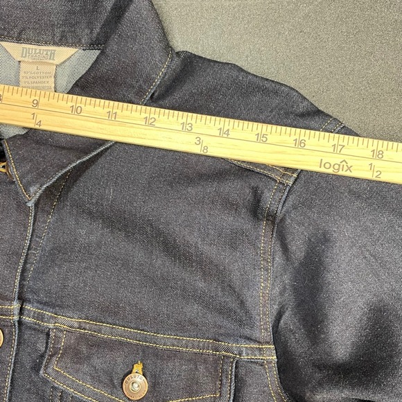 Duluth Trading Co Womens Dark Wash Stretch Denim Trucker Jacket Size Large 85819 - Picture 7 of 9